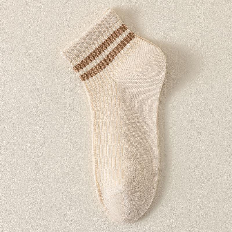 Summer Thin Mesh Double-bar Striped Boneless Sports Socks for Women That Won't Fall Off