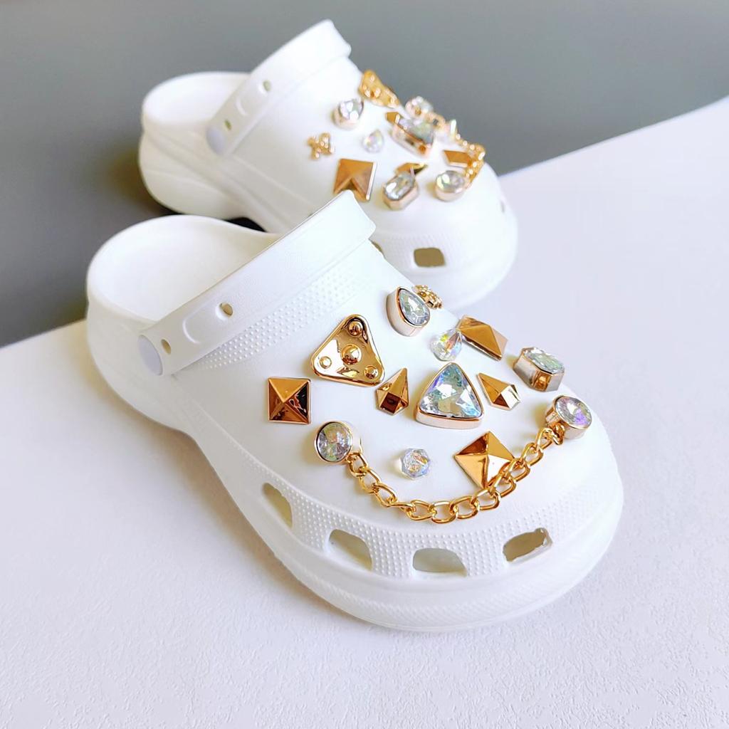 New hole shoes women's platform summer wear rhinestone gem chain set beach garden shoes