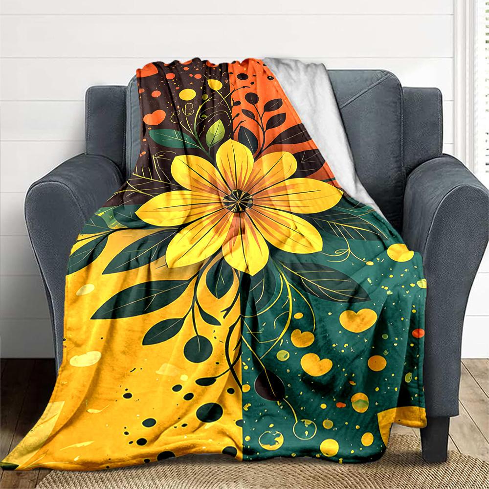 1pc Floral Vibrant Blanket, Lightweight Flannel Throw Blanket for Sofa, Bed, Travel, Camping, Living Room, Office, Couch, Chair, and Bed