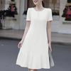 Women Casual Round Neck Solid Color Loose Short Sleeve Dress
