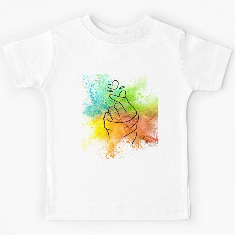 Splash Of Colors With Korean Hand Heart Love Gesture-Korean Hand Love Heart Kids T-Shirt 150