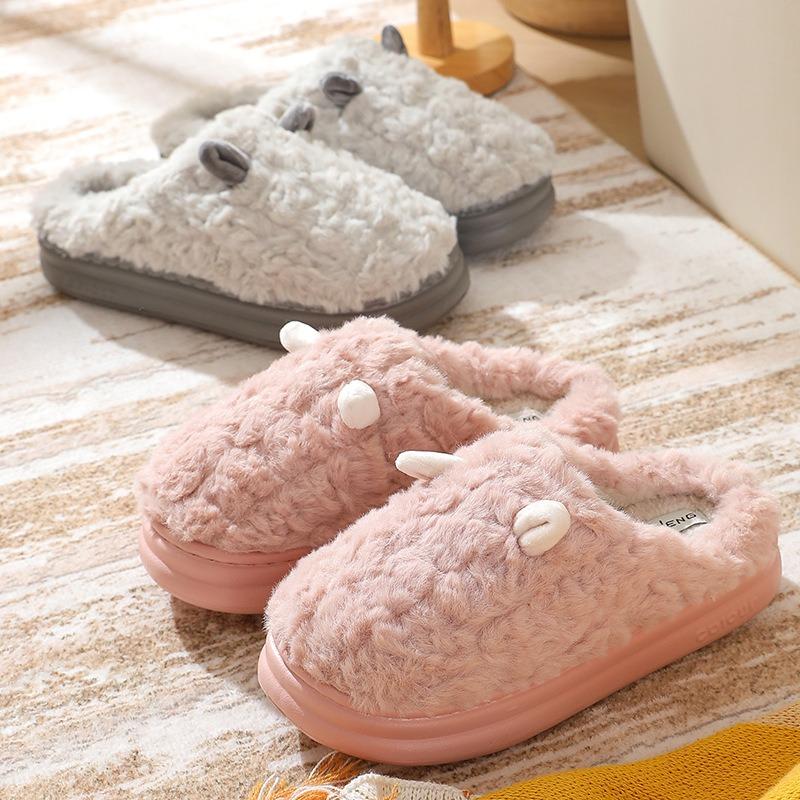 New cartoon cotton slippers women's autumn and winter home baotou couple home warm non-slip plush cotton drag men