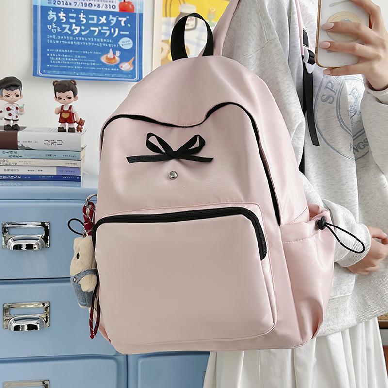 Schoolbag Ballet Style Bow Backpack Korean Version Niche Versatile Shoulder Bag Student Backpack Japanese Simple Solid Color Schoolbag