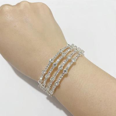 Jewelry Fashion Gold and Silver Rhinestone Open Bracelet, Geometric Multi-Row Winding Bracelet, Claw Diamond Bracelet