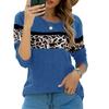 Spring and Autumn Women Fashion Round Neck Patchwork Leopard Print T-Shirts Casual Fashion Pullover Long Sleeve Loose Tops