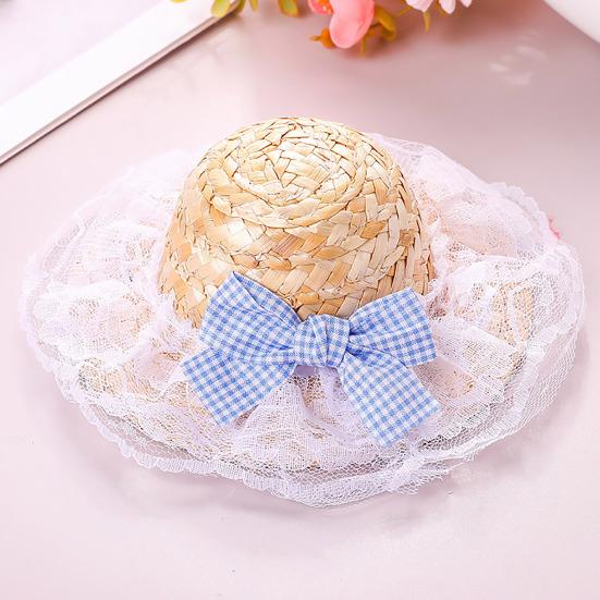Cat Straw Hat Lace Ruffle Cute Bow Cat Sun Hat Elastic Strap Adjustable Retro Sun Hat for Cats Small Dogs Sun Protection Photo Prop
