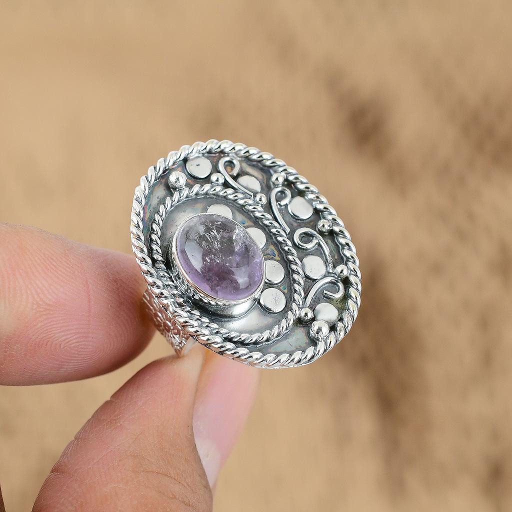 Natural African Amethyst Multi Stone Adjustable Ring 925 Silver For Women