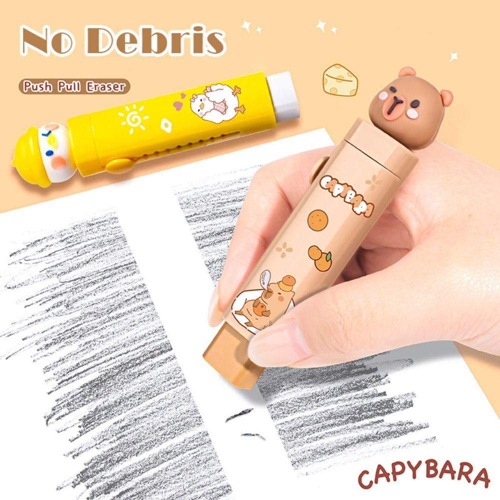 High Quality Push-pull Eraser Without Leaving Marks No Debris Pencil Erasers Cartoon Capybara Rubber Eraser Back To School Gift