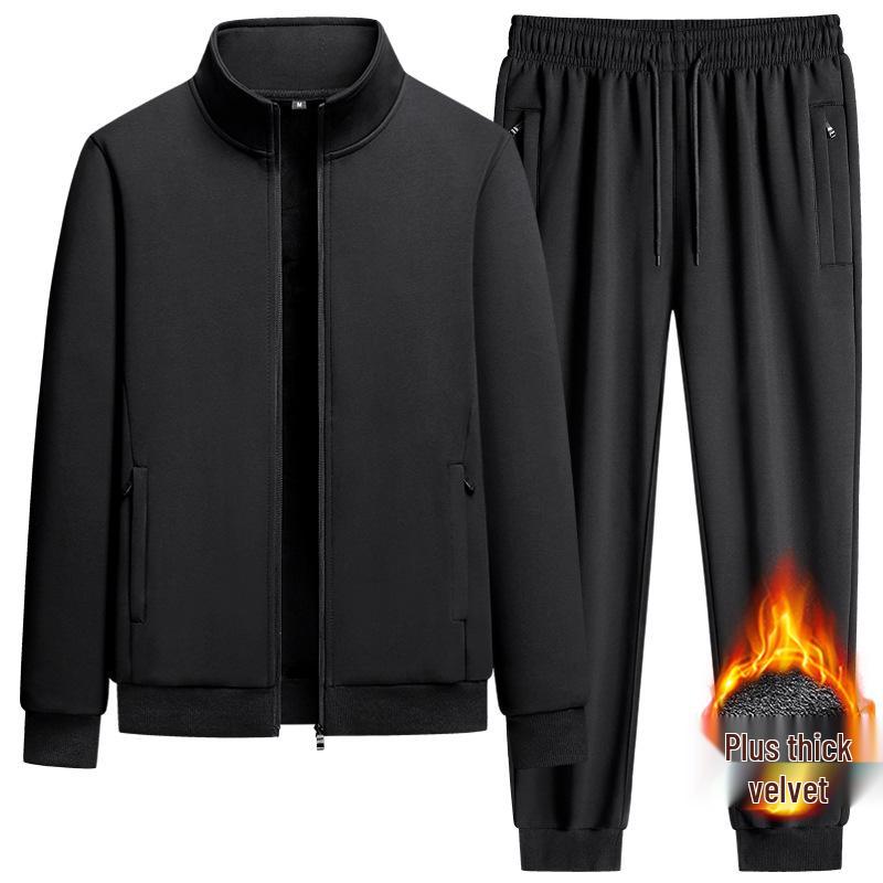Tuta sportiva da uomo in pile stile coreano con maniche lunghe e pantaloni slim in cotone