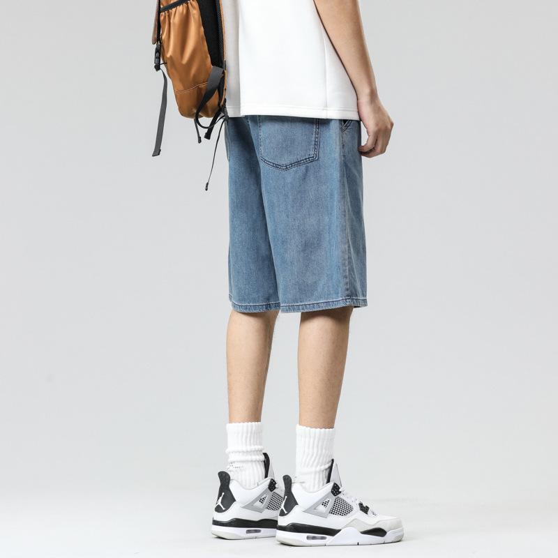 Hög Street Light Färg Tunna Jeansshorts Retro Raka Lösa Vardagliga Mellanstora Byxor