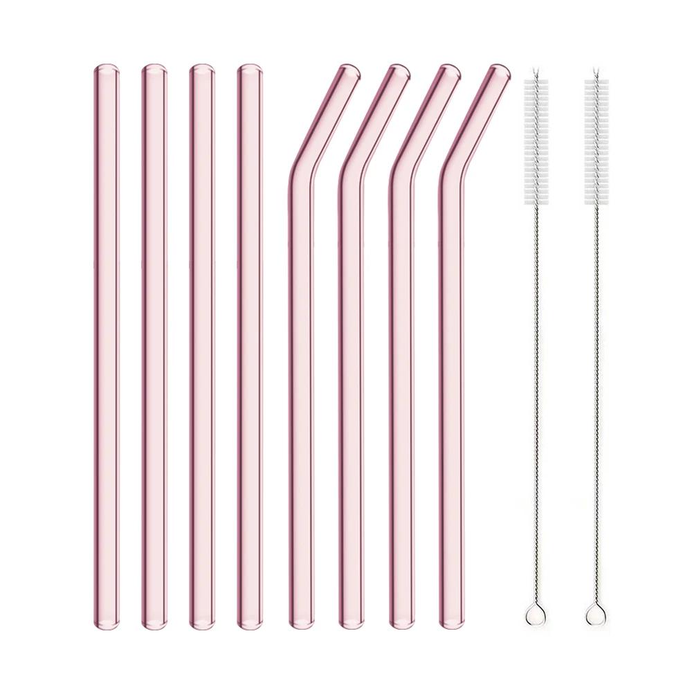 3/5/10/11Pcs Reusable Glass Straws Pink Glass Drinking Straws 8mm Tubes Juice Smoothie Tea Straws Glasses Straw Set for Drink