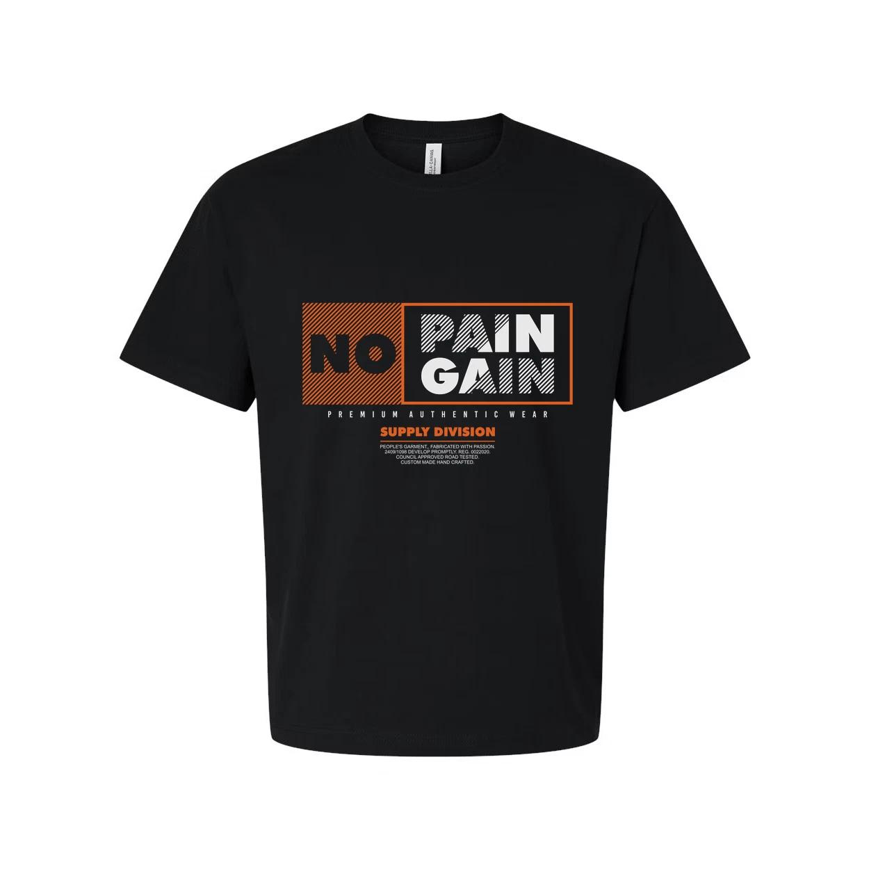 

No Pain No Gain Graphic Tee Unisex Short Sleeve Shirt With Orange Accented Panel L