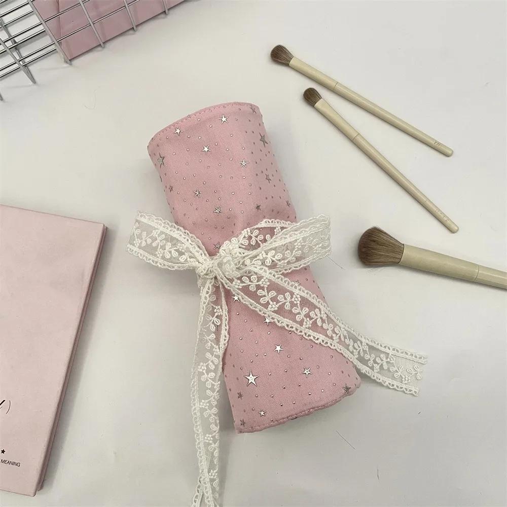 

Sequins Star Makeup Brush Bag Lace Pink Makeup Brush Organizer Eyebrow Pencil Box Large Capacity Beauty Brush Tool Storage Bag розовый