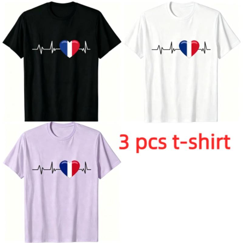 Fun I Love France Pattern Print Men's T-shirt Summer Men's and Women's Casual Fashion Tops Men's Short Sleeve T-shirt Oversize Clothing