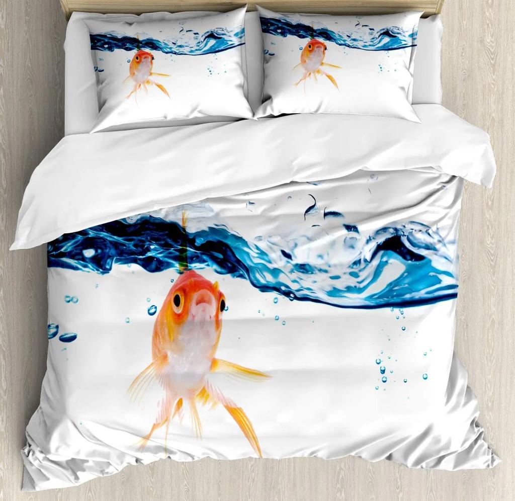 Animal Duvet Cover Set, Halloween Skull Skeleton Head With Coral Reef Dead Aquarium Pirate Wildlife Image,3 Piece Bedding Set