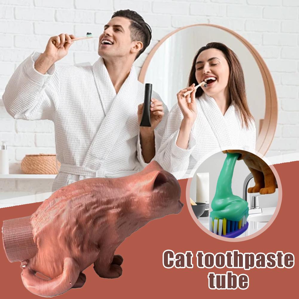 Creative Funny Cat Toothpaste Dispenser Spoof Cat Vomited Toothpaste Cover 3D Printed Squeezer Bathroom Accessories Prank Gift