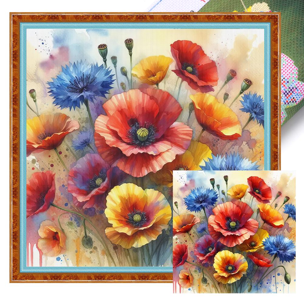 

Poppy Printed Cross Stitch Kit DIY 11CT Embroidery Craft Set Home Decoration