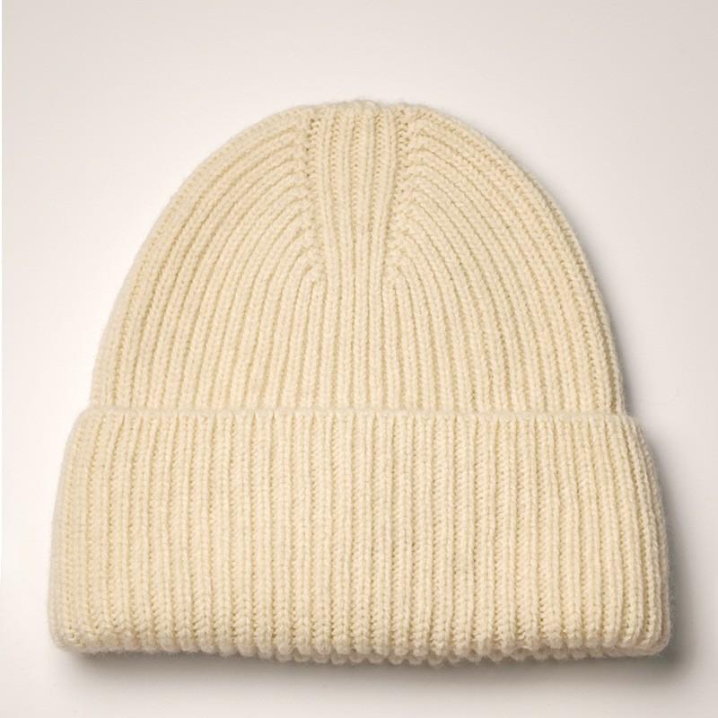 100% Wool Knit Beanie Hat Women Men Warm Ear Protection Winter Cap One-Piece Seamless Solid Color
