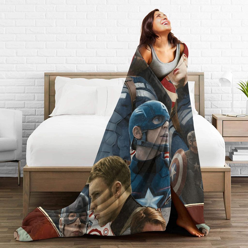 Captain America Plüschdecke Kinder Heldenfans Flanell Überwurfdecke für Sofa Sessel Super Weich Maßgeschneiderte Qualität Tagesdecke Geschenk