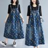 Plus Size Women's Loose Printed Denim Casual Sleeveless Skirt Spring Autumn Fashion Back with Skirts Women   Denim Skirts