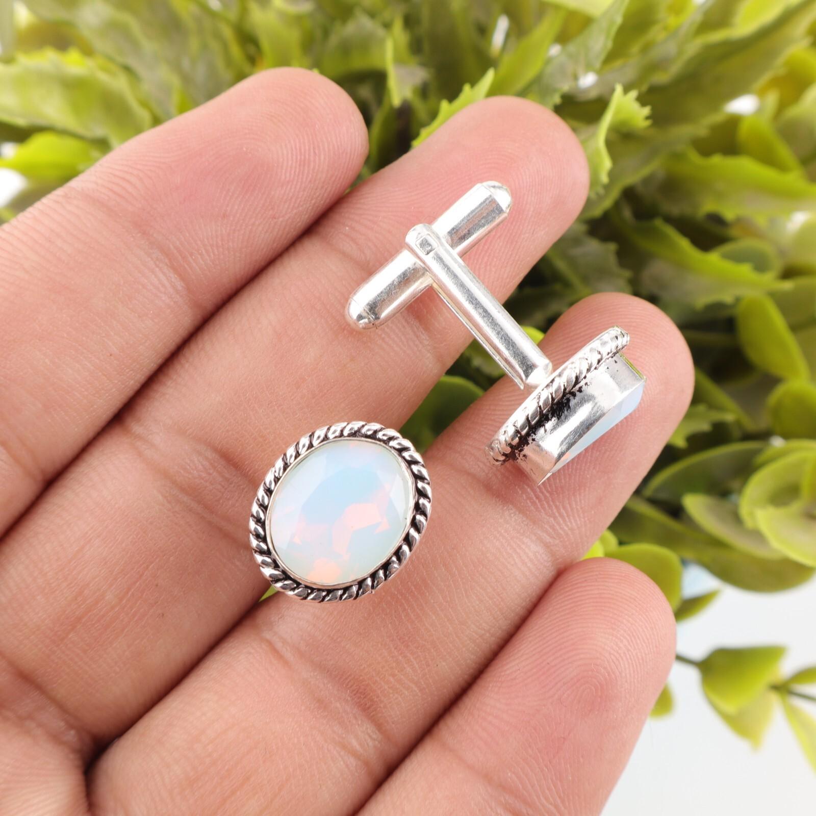 

Настоящий молочный опал, драгоценный камень, серебро 925 пробы, ювелирные изделия ручной работы, мужские запонки CL-1-21