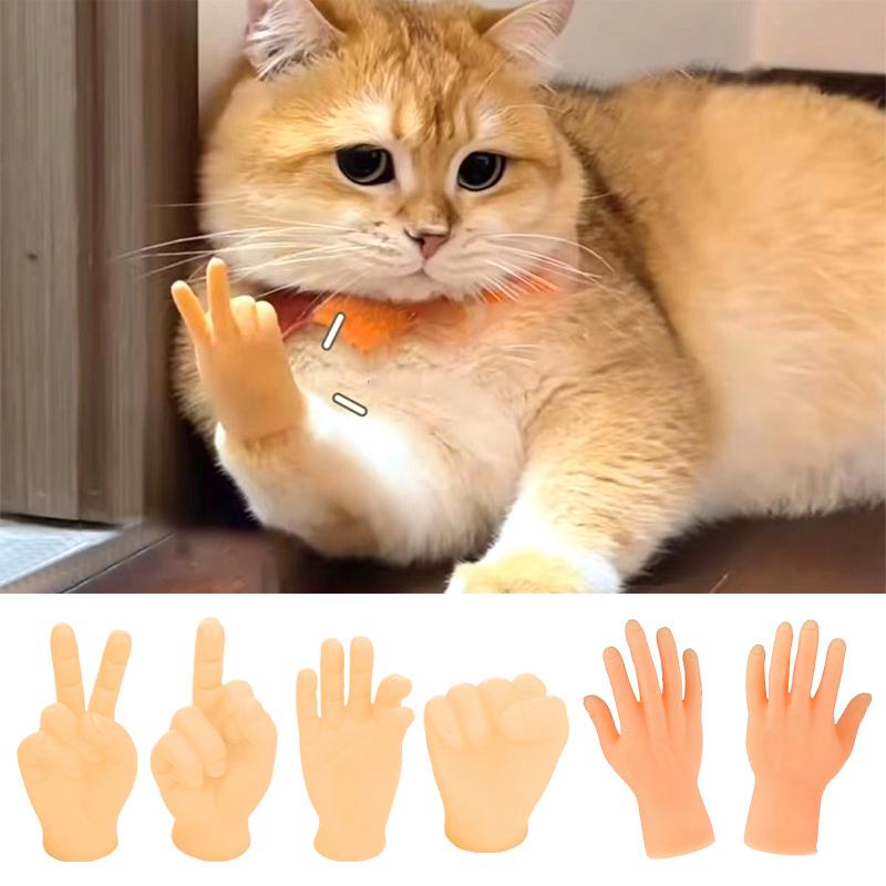 Petting Cat Little Finger Cots With Five Fingers Open Mini Little Fingers With Four Gestures To Tease Cats Creative And Funny