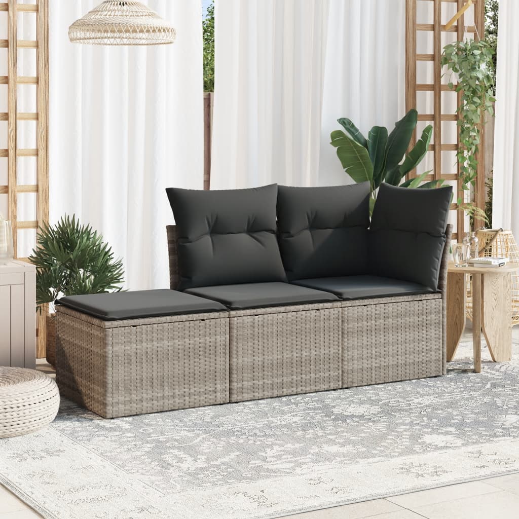 Vidaxl 3-Cz. Garden Furniture Set, Cushions, Light Grey, Poly Rattan