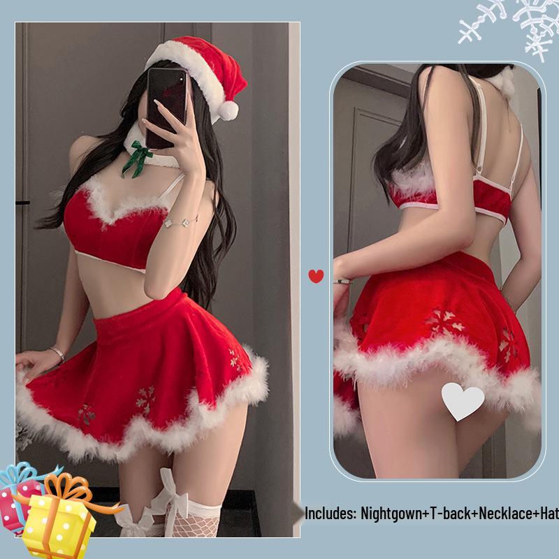 Festive Velvet Role-Play Lingerie Set: Cross-Border Sexy Christmas and New Year Red Nightgown