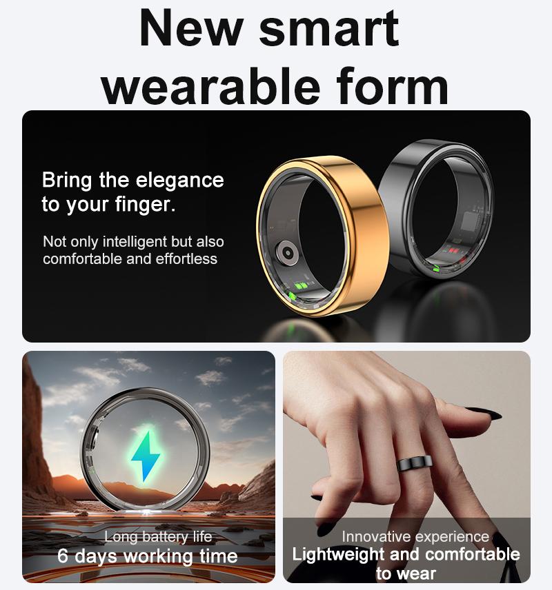 R02 Smart Ring  Mens Rings for Woman Smartring Heart Rate Monitor Multi-sport Mode Bluetooth Fitness and Sleep Tracker