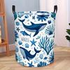 1pc Whale Starfish Shell Coral Pattern Foldable Laundry Basket, Circular Clothes Hamper for Bathroom And Bedroom, Room Organizer Bin for Home Decor, S