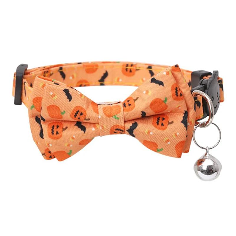Halloween Pet Bow Tie Collar Elastic Adjustable Necktie with Bell Pendant Cat Dog Kitten Puppy Accessories Cat Harness