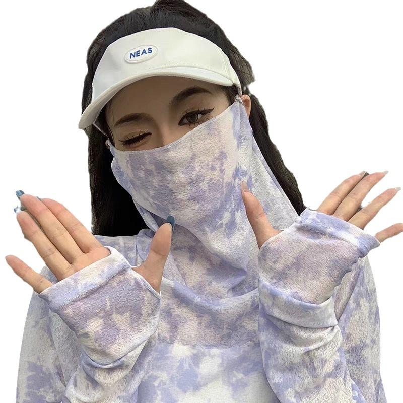 Women's UV Protection Shawl with Integrated Long-Sleeve Covers and Face Mask for Sun Protection