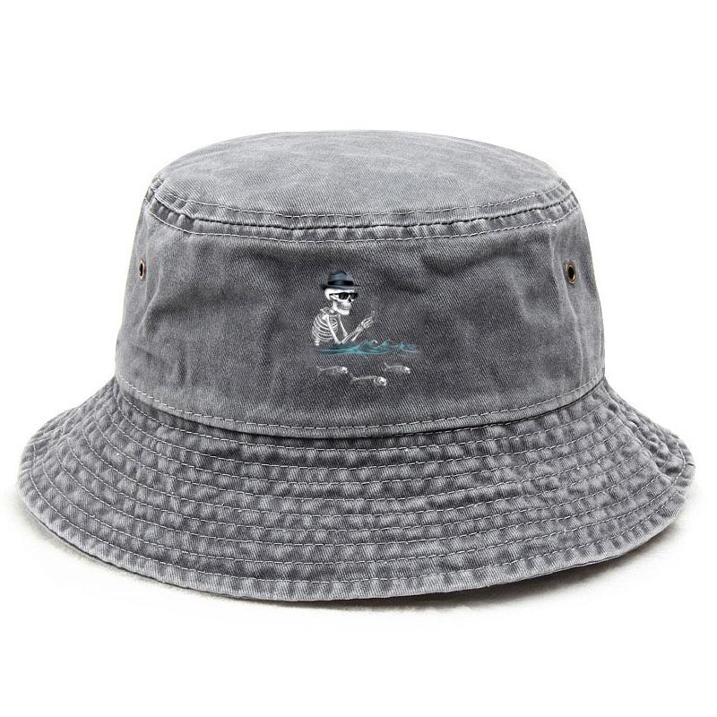 Cotton Washed Bucket Hat Vintage Fishing Hat for Men Women Sun Protection Outdoor Gothic Outdoor Cap Macabre Humor Design Hats