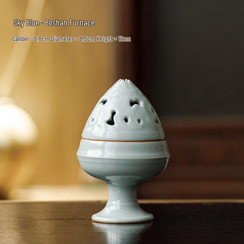 

Guanlan Sky Blue Ru Kiln Ceramic Incense Burner - Home Indoor Coil for Agarwood, Tea Table Ornament Sky Blue - Boshan Burner