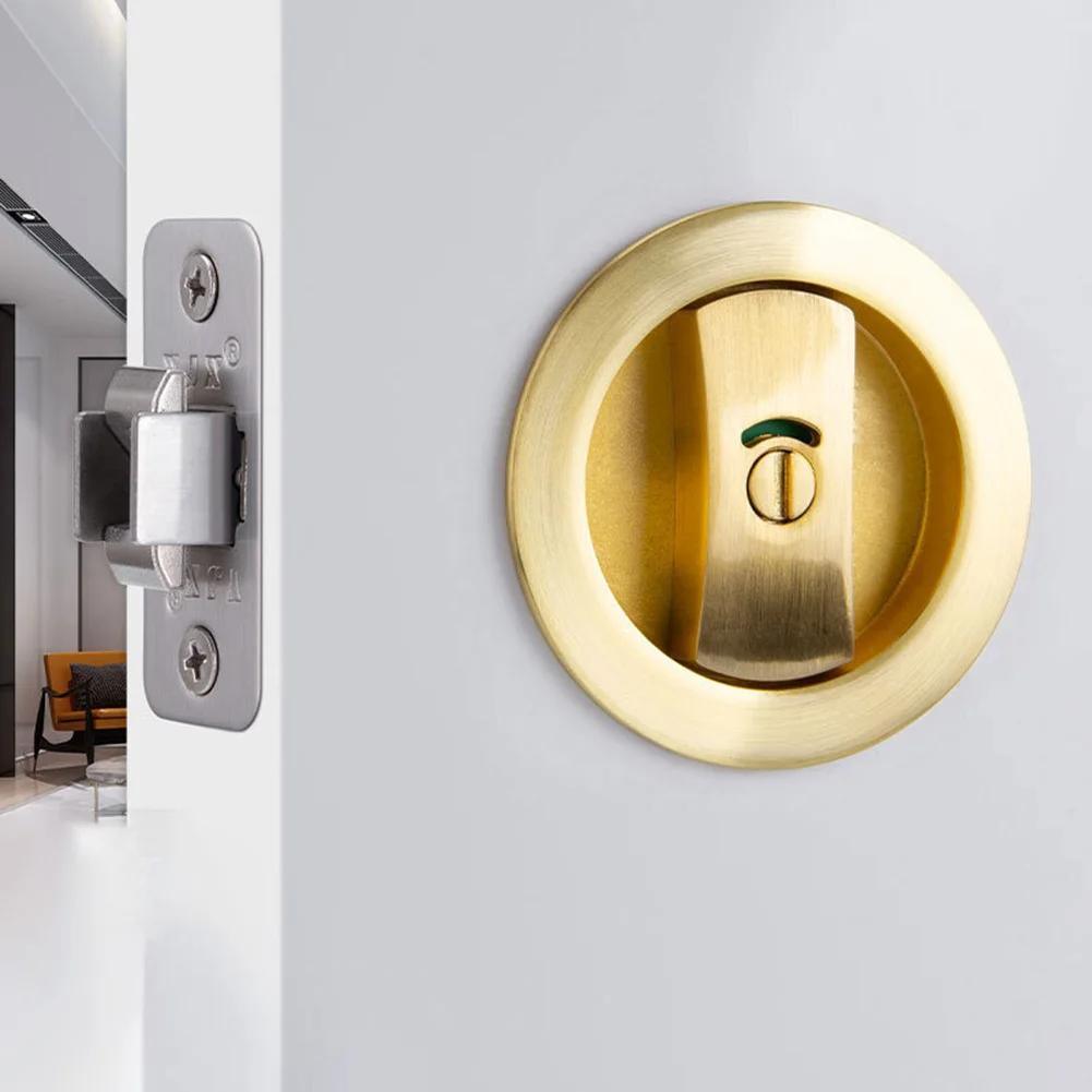 1pc Recessed Door Lock Privacy Pocket Door Lock Handle Lock Bathroom Sliding Door Invisible Indoor Locker  Keyless Hardware