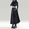 Vintage Autumn Winter New Skirts Women Solid Elastic High Waist Pleated Maillard Fashion A-line Slim Mid-length Pu Leather Skirt
