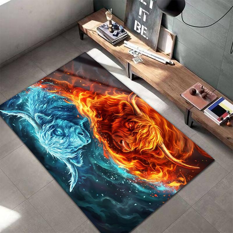 Flame Animal Blue Red Pattern Square Carpet,Area Rug,Carpet Rug for Living Room Bedroom Sofa Playroom Decor,Non-slip Floor Mat,Holiday Birthday Gifts
