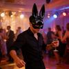 Masque de Lapin d'Halloween Oreilles Longues Lapin Demi-Masque pour Anniversaire Pâques Halloween Mascarade Cosplay Fête Costume