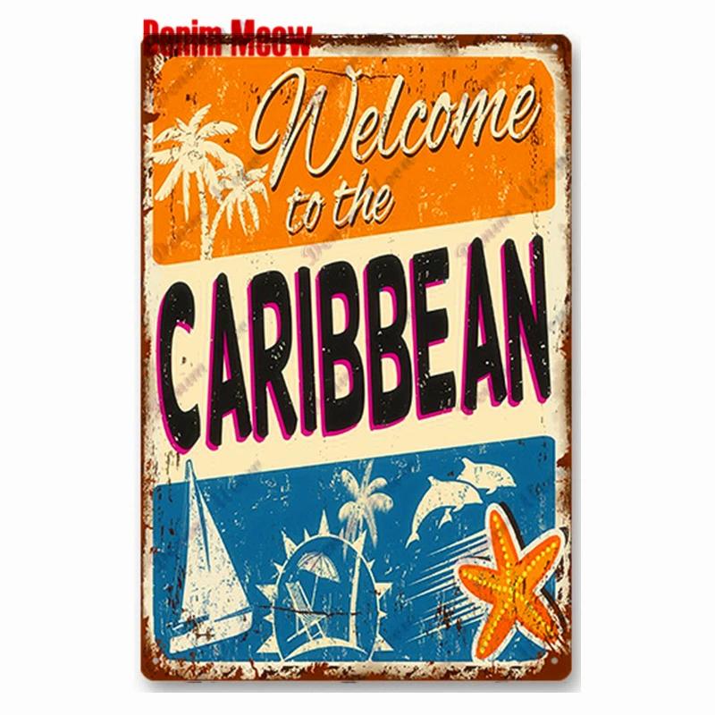 Vintage Beach Time Metal Sign Summer Party Place Plates Relax Surfing Metal Wall Sign Pub Shed Sign Happy Place Decor WY