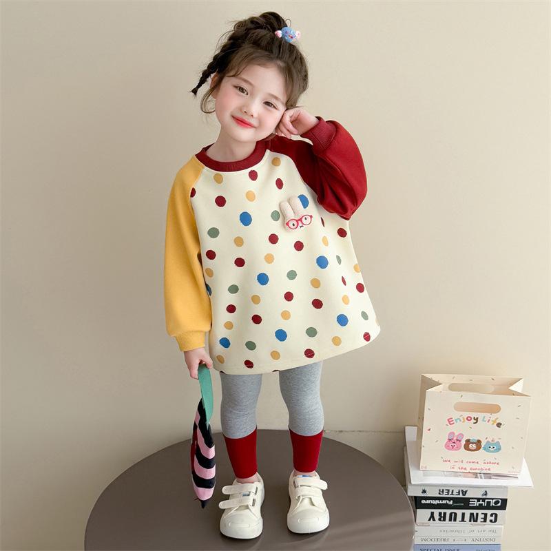 

Girls Polka Dot Colorblock Sweatshirt & Pants Set - Casual, Trendy, Autumn/Spring 100 cm