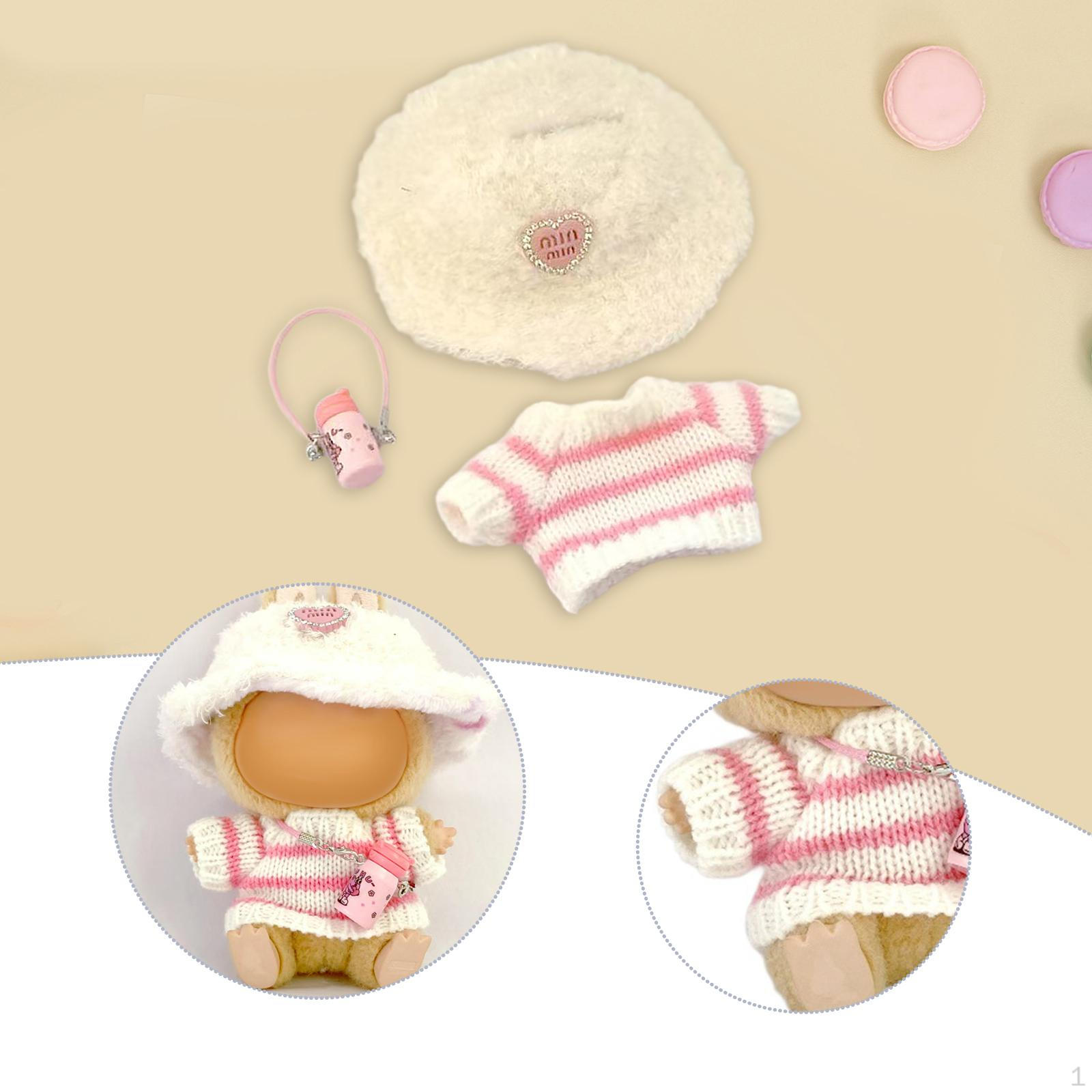 

Кукольная одежда Мини вязаный полосатый свитер Подарок Мягкий аксессуар с бутылкой воды розовый