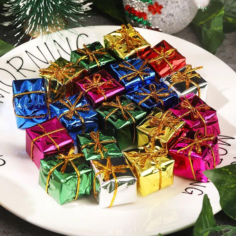 6-120PCS Mini Gift Boxes Xmas Tree Hanging Pendants Colorful Square Foam Box Ornaments Christmas New Year Party Decors Wholesale