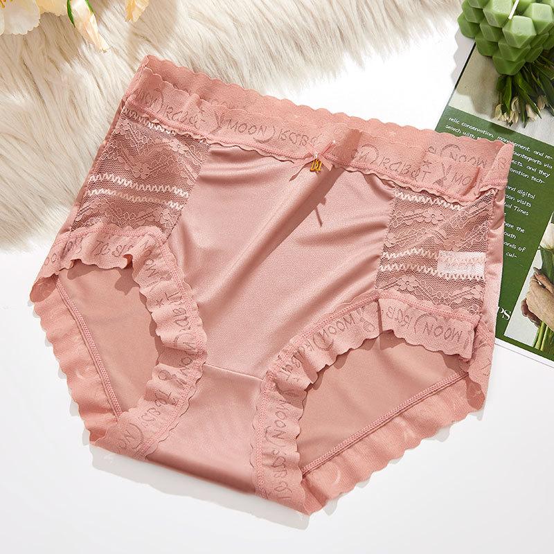 

1 шт. бесшовные трусики для женщин, сексуальное кружевное нижнее белье с цветочным узором, высокая талия, большие размеры 3XL, однотонные шелковые дышащие трусы женские XXXL розовый