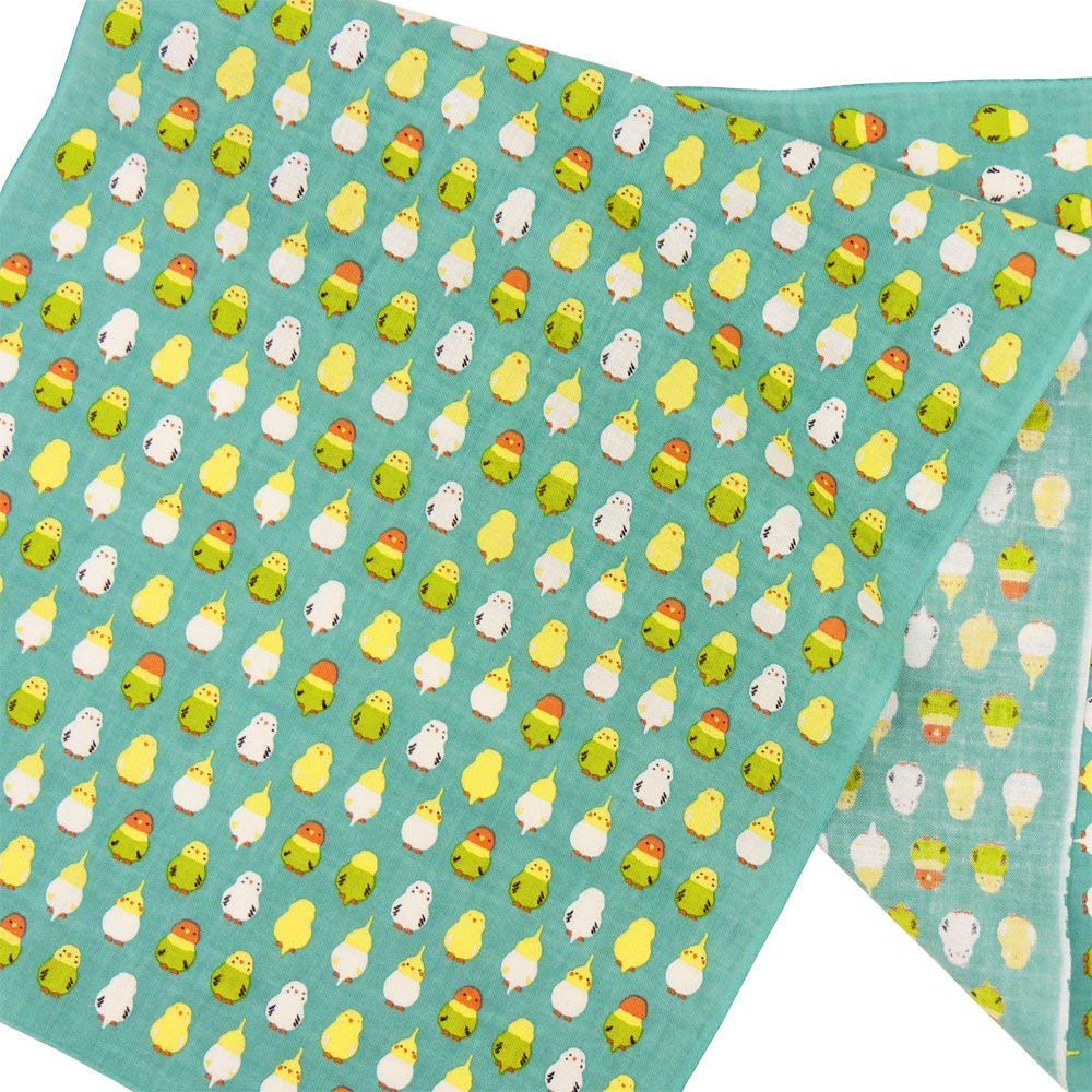 Hamamonyo Tenugui Hand Parakeet Arrangement Emerald Green (Japanese Towel) - -