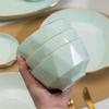 European Style 57-Piece Celadon Diamond Ceramic Dinnerware Set