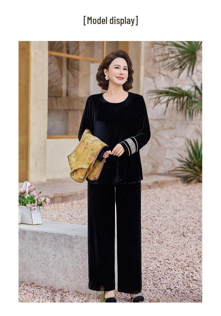 Elegant Spring/Autumn Three-Piece Tang Suit Set for Middle-Aged Women - Includes Vest, Top, and Jacket