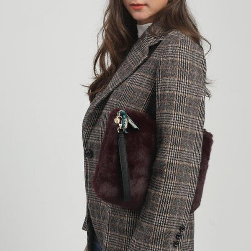 Lala Faux Fur Clutch Wine  Canvas Bag + Wool Gloves  Lala2f164 