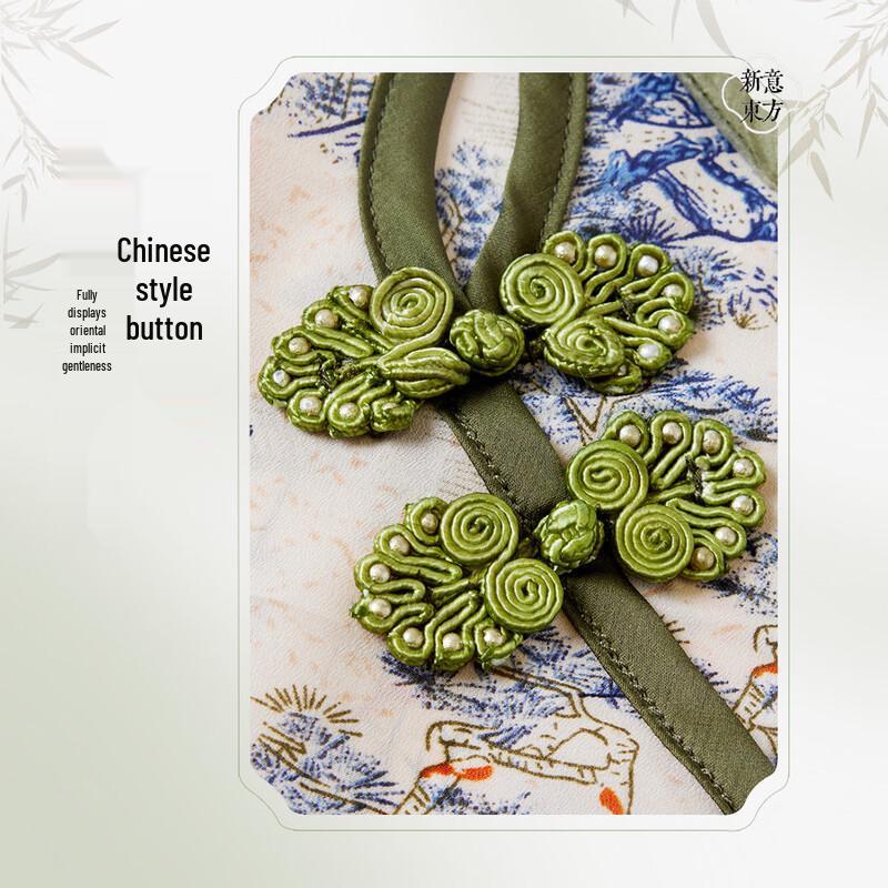 New Chinese Style Printed Chiffon A-Line Dress