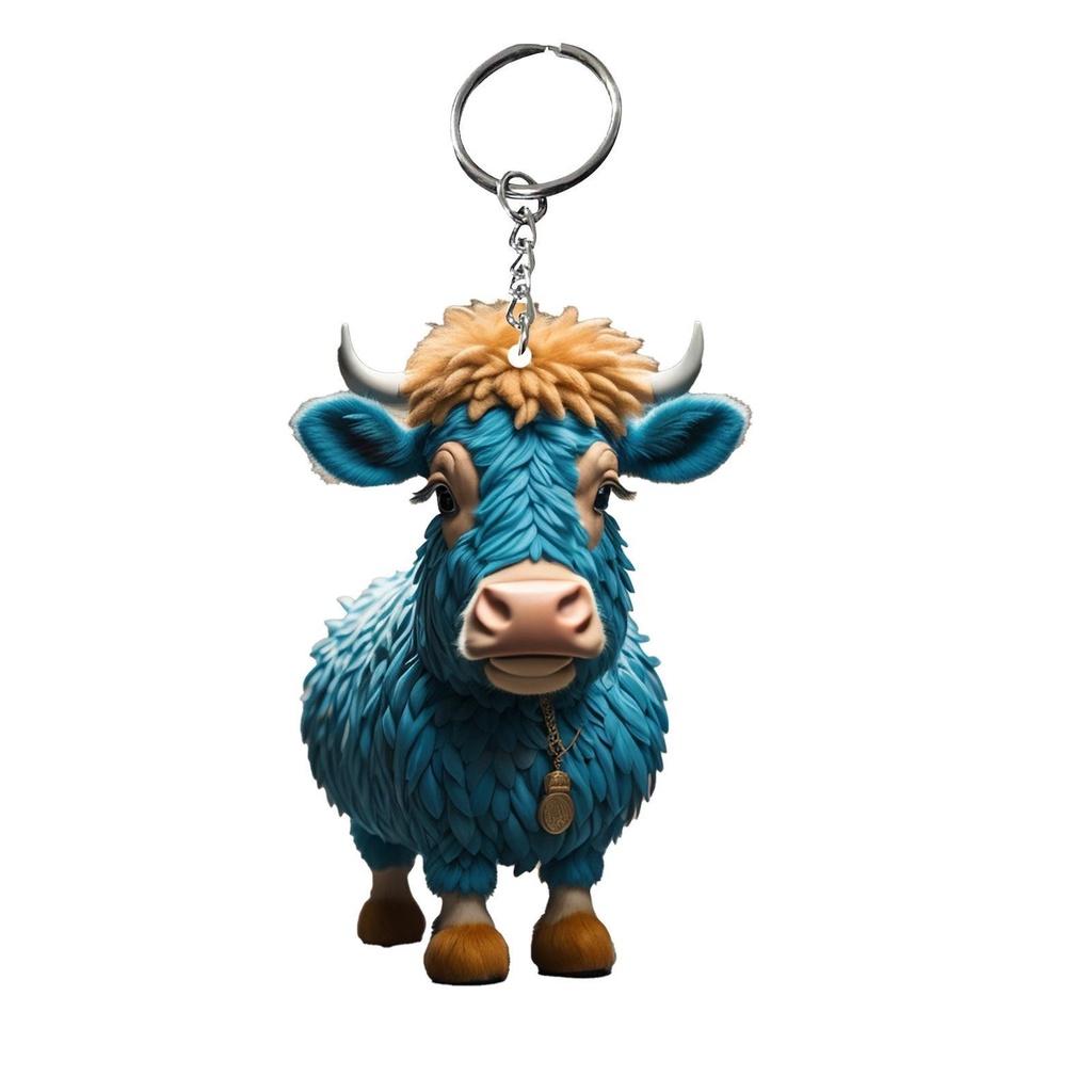 Cow Keychain Cartoon Acrylic Car Keyring Bull Backpacks Pendant Gifts Novelty