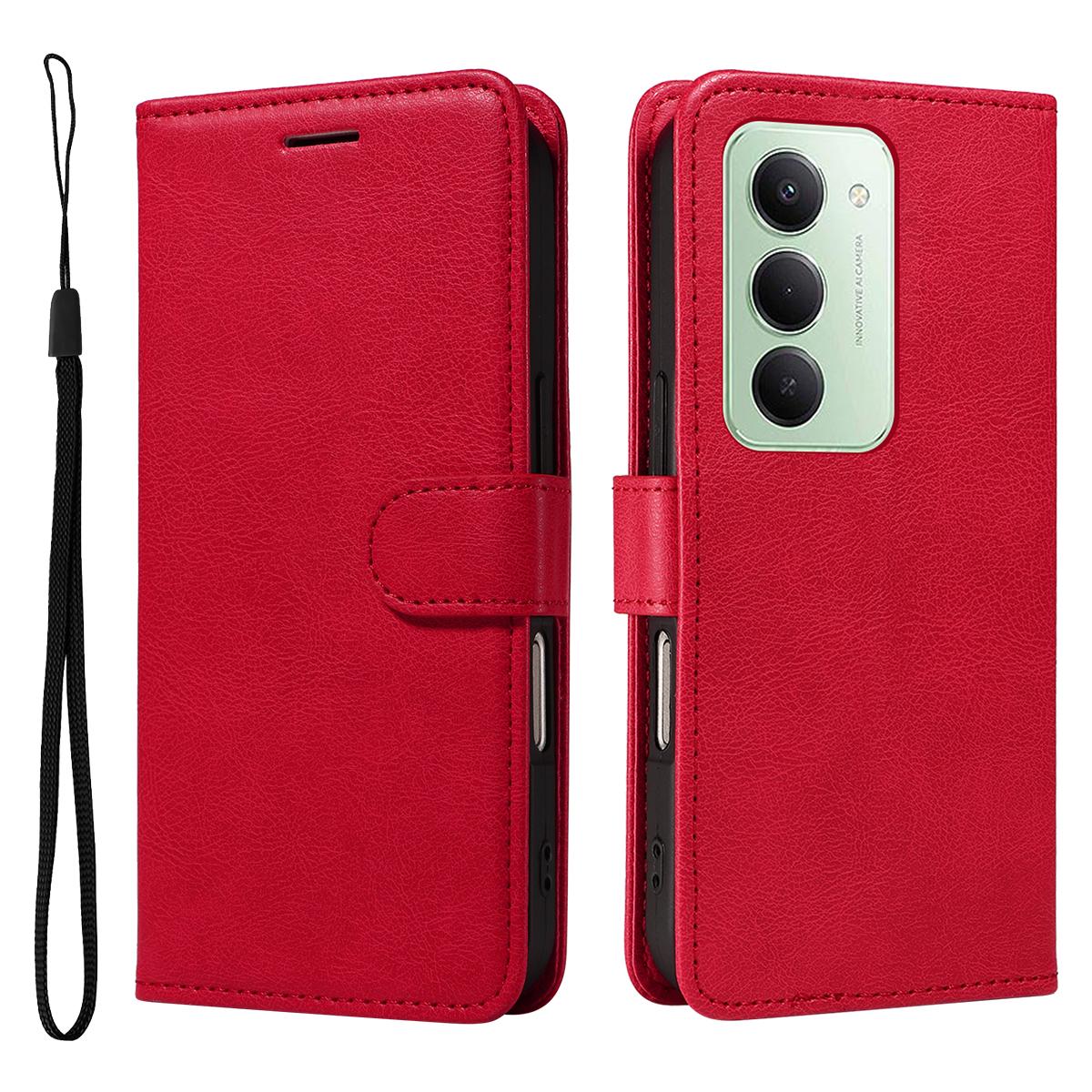 

Для Xiaomi Redmi 15 4G (Європа) (171мм) Шкіряний чохол-гаманець з ремінцем Однотонний чохол-підставка для телефону